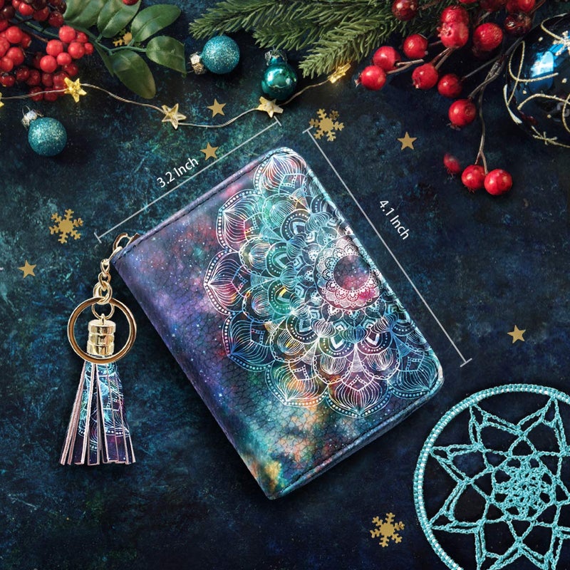 Coco Rossi Women's Small Credit Card Wallet RFID Cute Mandala Card Holder for Women with Keychain, Lace Nebula - Image 2